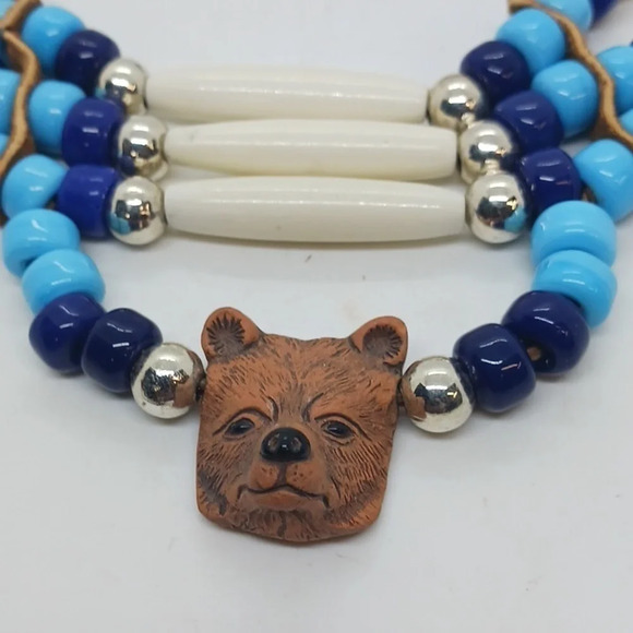 Three Strand Amber Horn & Bear Claw Choker - Mesa Farm  NEW HANDMADE UNISEX TRIBAL CHOKER NECKLACE WITH BROWN BEAR HEAD